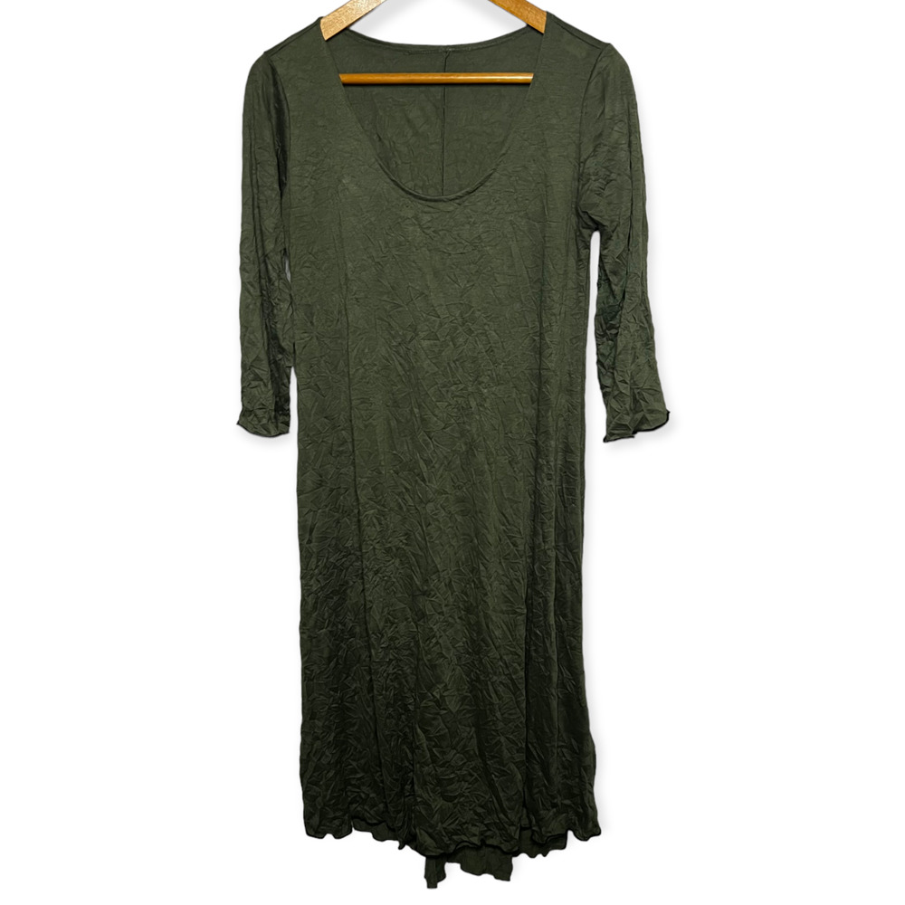 Vintage Lee Andersen Olive Green Rayon Blend Scoop Neck Crinkle Dress Size M - Picture 11 of 16